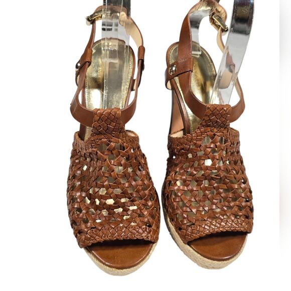 Coach Zany Brown Leather Stacked Platform Espadrille Heels sz 7 - Picture 4 of 14